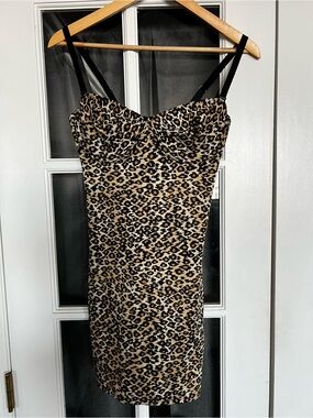 Leopard Print Bodycon Dress with Black Straps